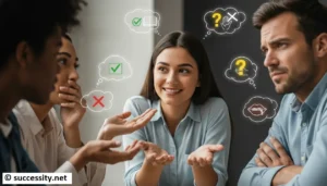 Couple sitting apart on a sofa displaying negative nonverbal communication cues indicating a need for better relationship skills