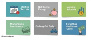Illustration showing common retirement savings mistakes to avoid to ensure financial freedom