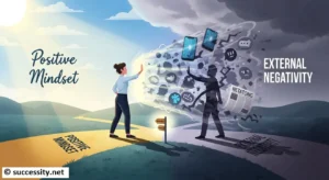 Visual representation of overcoming common roadblocks to maintaining a positive mindset and mental health