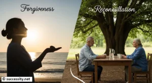 Visual comparison showing the difference between forgiveness vs reconciliation and how to heal without restoring the relationship