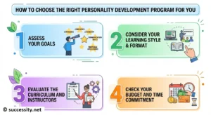 A professional evaluating options to choose the right personality development program for career growth